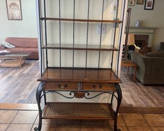 2  Wrought Iron & Wood Bakers Rack