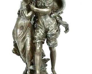 1900s Passage du Gue “The Ford French” Antique Statute after Moreau electrified