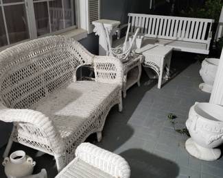 Nice old wicker and bead outdoor set several pieces