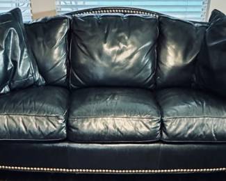 Black Leather Nail Head Thomasville Sofa/Couch. 7ft.