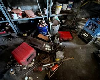 Metal shelves and tools