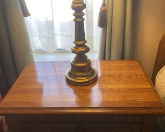 Brass Lamp And Oak Stain Nightstand