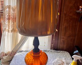 1970’s Amber Colored Glass Lamp with Nightlight in bottom