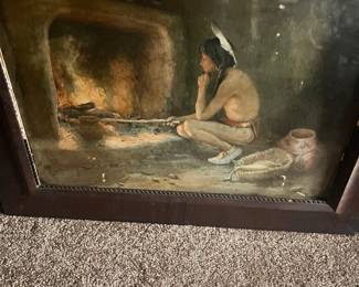 E.I. Couse Print.  Taos Indian Roasting Corn