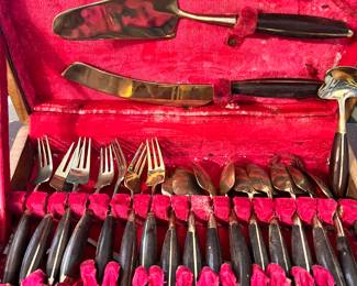 Rosewood and Brass Dessert Service 