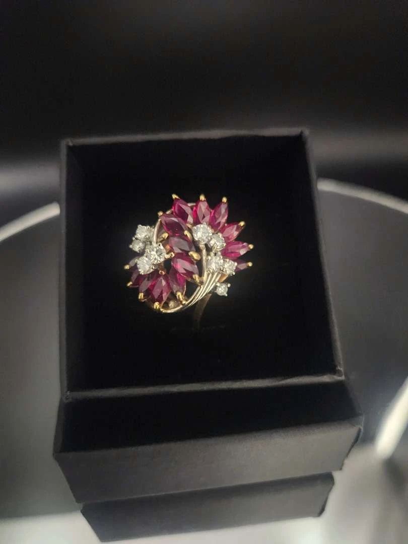  001 040 14K Diamond  Ruby Ring 