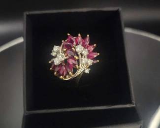  001 040 14K Diamond  Ruby Ring 