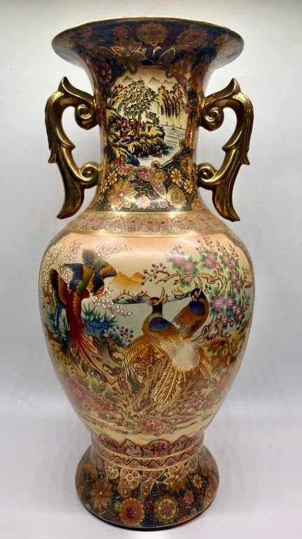 Large Vtg Highly Detailed Satsuma Ceramic Vase