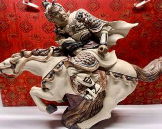 Chinese Shi Wan Warrior Porcelain Zhao Yu Horse