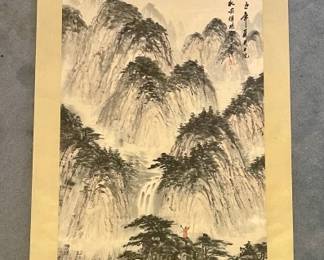 Large Vintage Chinese Landscape Watercolor