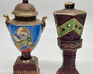 Vintage Japanese Satsuma Incense Burner and Small Urn