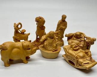 Seven Vintage Chinese Carved Boxwood Netsukes