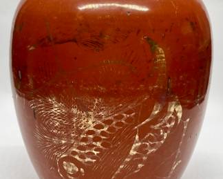 18th C Antique Chinese Orange Glaze Jar with Gilt