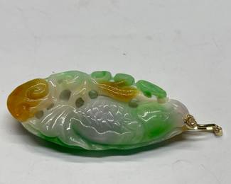 Vintage Large Carved Jade Koi Fish Pendant