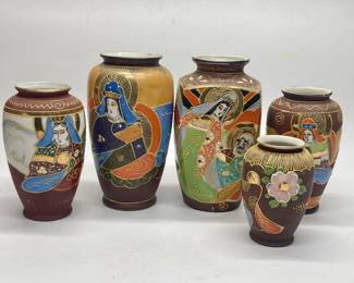 Five Vintage Japanese Satsuma Vases