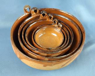 Juan Asencio Tonala Jal Signed/Stamped Hand Painted Mexican Redware Folk Art 13" Bowl And 9.5" Redware Folk Art Bowl/Nesting Bowls