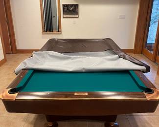 *Available for presale. Call for pricing* Brunswick Gold Crown III billiards table. This is a professional-grade slate pool table with adjustable leg levelers and sound-dampening ball returns.