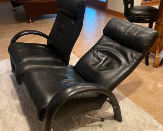 Lafer Bjork contemporary recliners. Supple black leather. Excellent condition. 