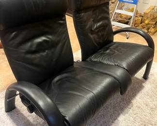 Lafer Bjork contemporary recliners. Supple black leather. Excellent condition. 