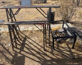 5110  4 Steel AFrames, 1 Metal Table Base, and 1 Square Base with Dolly