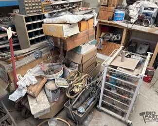 1050  Utility Cart, Hand Saws, Angle Grinders, Brackets, Rubber Tubing, Rope and Wire