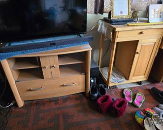 3012  Entertainment Stand and Wooden Rolling Cabinet