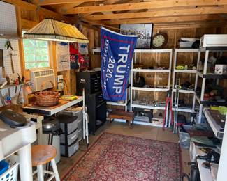 Man cave full of tools, fishing gear