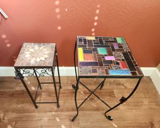 Several Tile and Wrought Iron Tables.