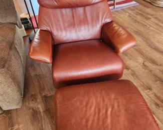 Danish Style Leather Recliner and Leather Ottoman 