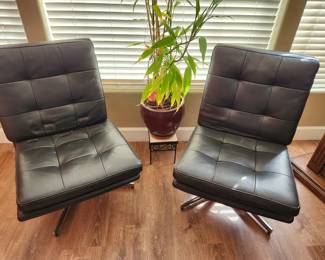 Black Modern Leather and Metal Chairs.