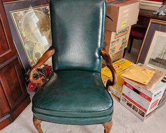 Green leather  gooseneck chair (set 2)