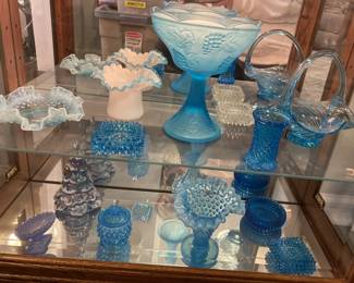 Assorted antique blue glass-hobnail, depression, etc