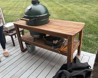 Big Green Egg and Acacia Wood Table
