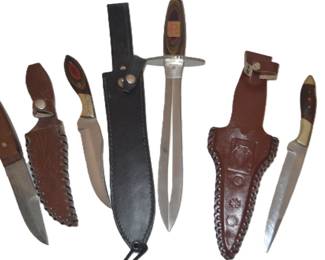 mixed set of assorted knives and sheaths