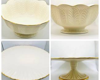 (2) Gold Trimmed Lenox Porcelain Bowl & Cake Stand