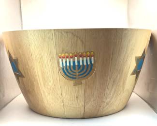 ClayArt Handpainted 12” Wooden Judaica Bowl