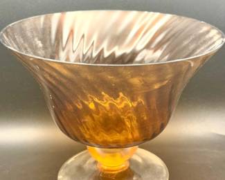 FTD amber glass footed bowl