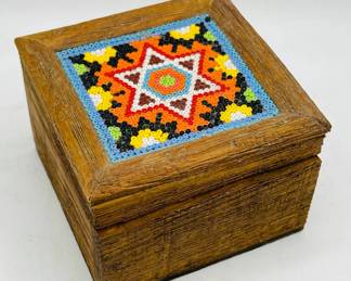 Judaica Wooden Box with Beaded Star of David