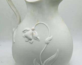 Bisque White MMA 1993 Jonquil Pitcher with Raised Floral Design