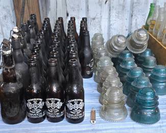 Theakston 150 Years Celebration Bottles - 1977 - Clear and Blue Insulators