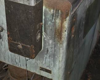 Antique Drink Cooler - Side View has Coin Machine and Water Fountain on Side