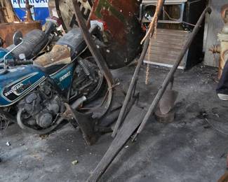 Primitive Antique Plows - Texaco Sign in Back 6"D