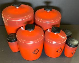 West Bend aluminum canister set with salt and pepper shakers