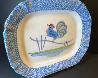 Designcraft blue and white stipple rooster platter