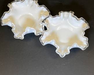 Fenton ruffled silver crest trinket dishes