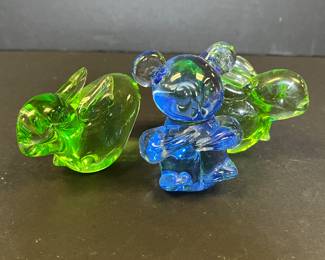 blown glass bunny and bear