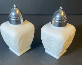 Imperial Glass milk glass colony pattern salt and pepper