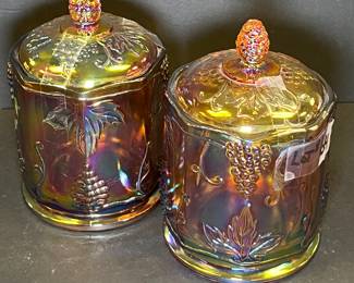 Indiana glass harvest grape carnival glass biscuit jars
