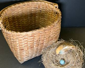 primitive basket and bird's nest