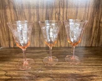 Vintage MCM Pink Depression Wine Glasses, set of 3